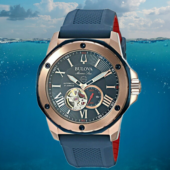 BULOVA ブローバ Marine Star マリンスター 200ｍ防水セミスケルトン 自動巻き腕時計 オープンハート 正規代理店商品 98A227 メンズウォッチ