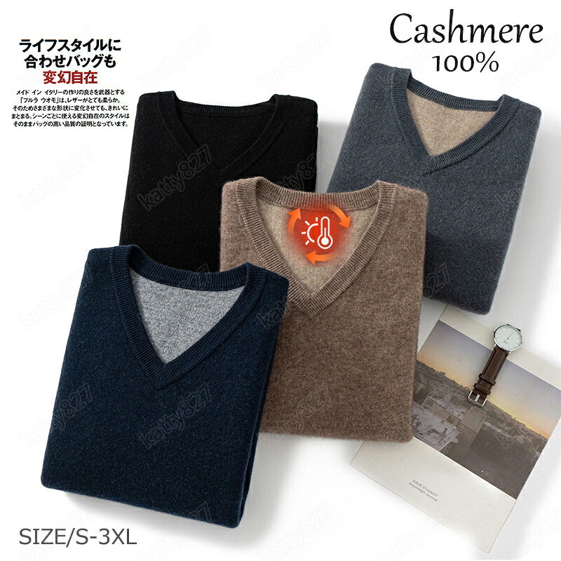 【毛玉ブラシ無料GET】カシミヤ メンズ カシミヤセーター vネック 抗ピリング加工 メンズセーター ニット トップス カシミヤ100% 男性 学生 紳士 ビジネス 無地 超厚め 保温 冷房対策 トップス カットソー シンプル 職場 通勤 通学 秋冬 贈り物 誕生日 プレゼント S～3XL