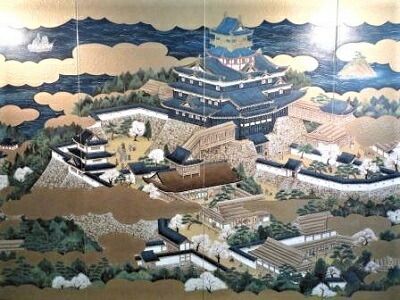 [完成品]　屏風絵　安土城　ケース付き　ミニサイズ　織田信長（滋賀県安土町豊浦）　日本の城　お城　ジオラマ　模型　プラモデル　城郭模型　屏風画　合戦図屏風｜お城のジオラマ鍬匠甲冑屋