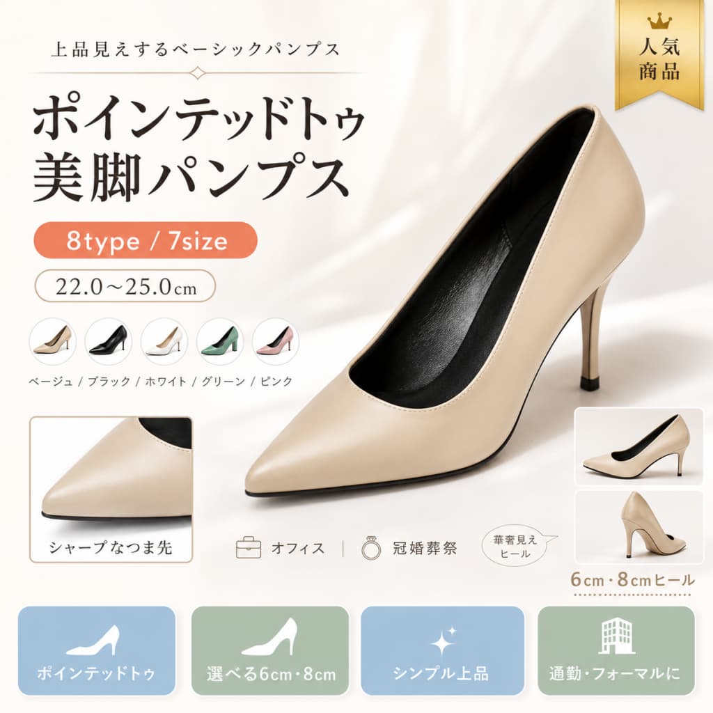 【期間限定★最大1,000円OFFクーポン配布中】ハイヒール パンプス レディース ポインテッドトゥ ピンヒール 6cm 8cm 超繊維 シンプル オフィス 通勤 ビジネス 結婚式 冠婚葬祭 リクルート 美脚見え ブラック ホワイト ベージュ ピンク グリーン｜毎日の雑貨屋さん