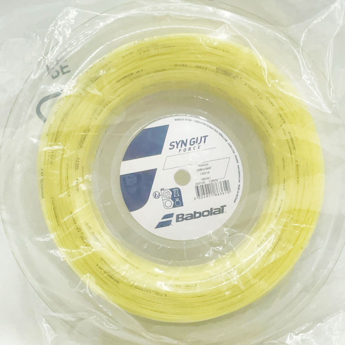 【中古・未使用品】バボラ Syn Gut Force 130 シンガット フォース 硬式テニス ストリング ガット 200m ロール ナチュラル 243145 BABOLAT 1.30mm