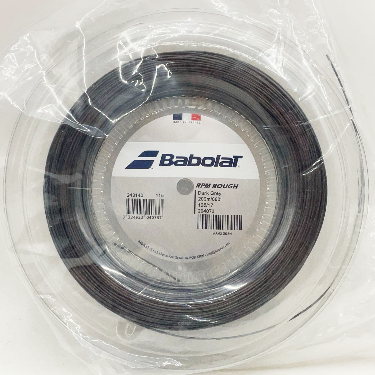【中古・未使用品】バボラ RPM ROUGH 125 硬式テニス ストリング ガット 200m ロール ダークグレー 243140 BABOLAT 1.25mm