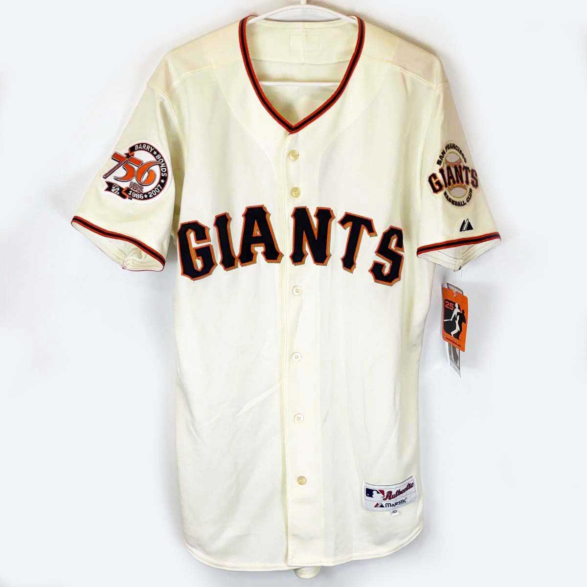【中古・未使用品】マジェスティック サンフランシスコ・ジャイアンツ ユニフォーム #25 バリー・ボンズ 40 Majestic MLB 756 ホームランパッチ付き