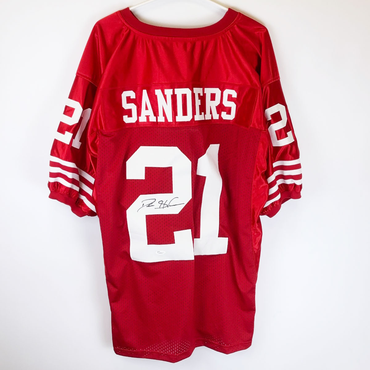 【中古】NFL 49ers サンフランシスコ フォーティナイナーズ ユニフォーム ジャージ #21 Sanders デオン サンダース XL 直筆サイン アメフト｜カウカウキング 店