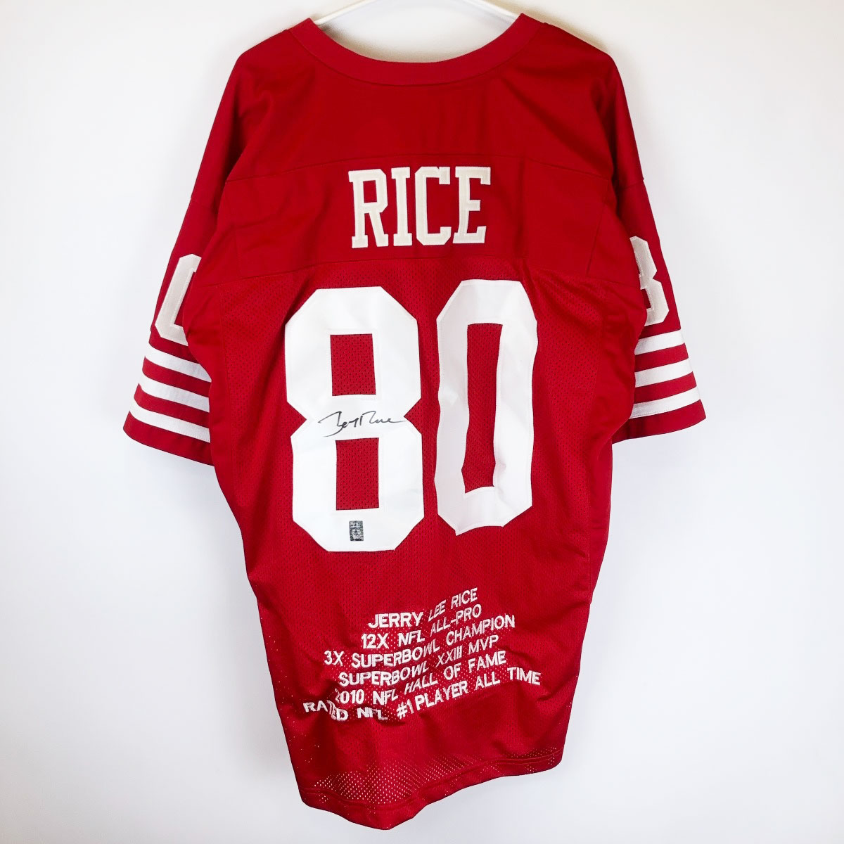【中古】NFL 49ers サンフランシスコ フォーティナイナーズ ユニフォーム ジャージ #80 RICE ジェリーライス XL 直筆サイン アメフト