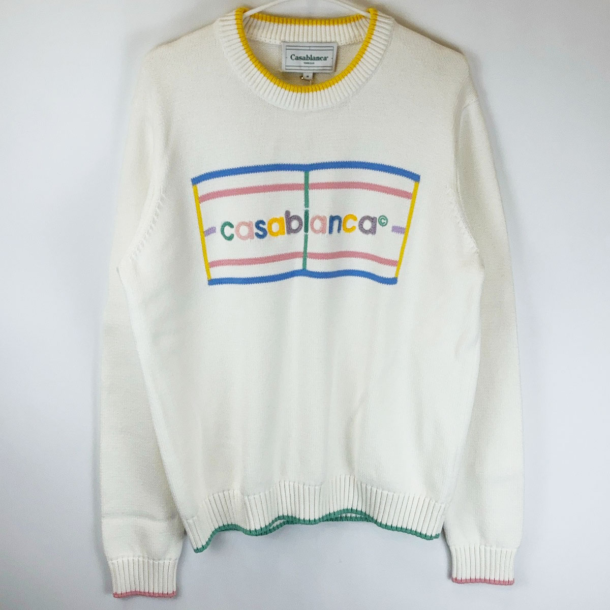【中古・未使用品】カサブランカ CASABLANCA ロゴ刺繍 リブ切り替え コットンニット M ホワイト MPF24KW704/01 メンズ セーター｜カウカウキング 店