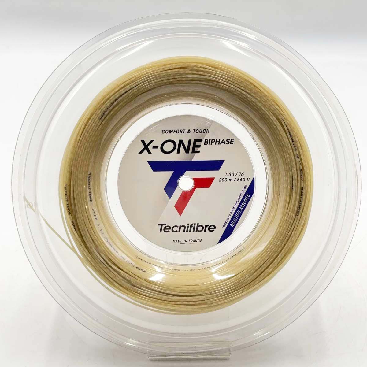【中古・未当て嵌める品】テクニファイバー Tecnifibre X-ONE BIPHASE 1.30 硬式庭球 より糸 ガット 渦状文 エックスワン バイ位相角 200ｍ 渦状文 自然的 01RXO130XN 1.30粍