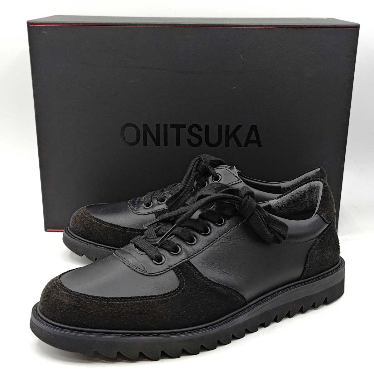 【中古・未当て嵌める品】オニツカタイガー THE ONITSUKA COURT-S コートエス 25糎 黒いこと 1183C413 Onitsuka Tiger なめし革スニーカー