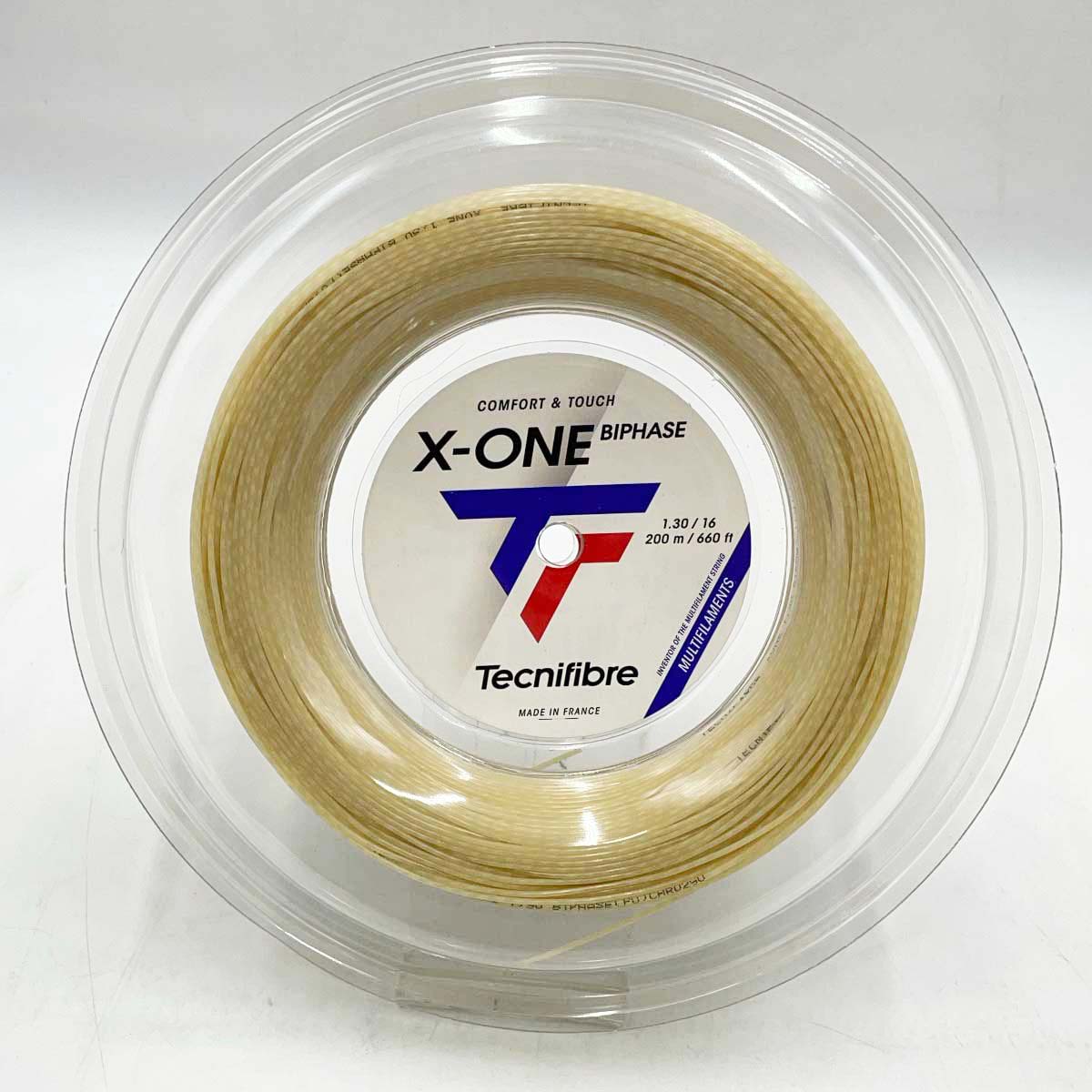 【中古・未当てはめる品】テクニファイバー Tecnifibre X-ONE BIPHASE 1.30 硬式庭球 撚り糸 ガット エックスワン バイ位相角 200ｍ 渦巻き 自然的 01RXO130XN 1.30粍