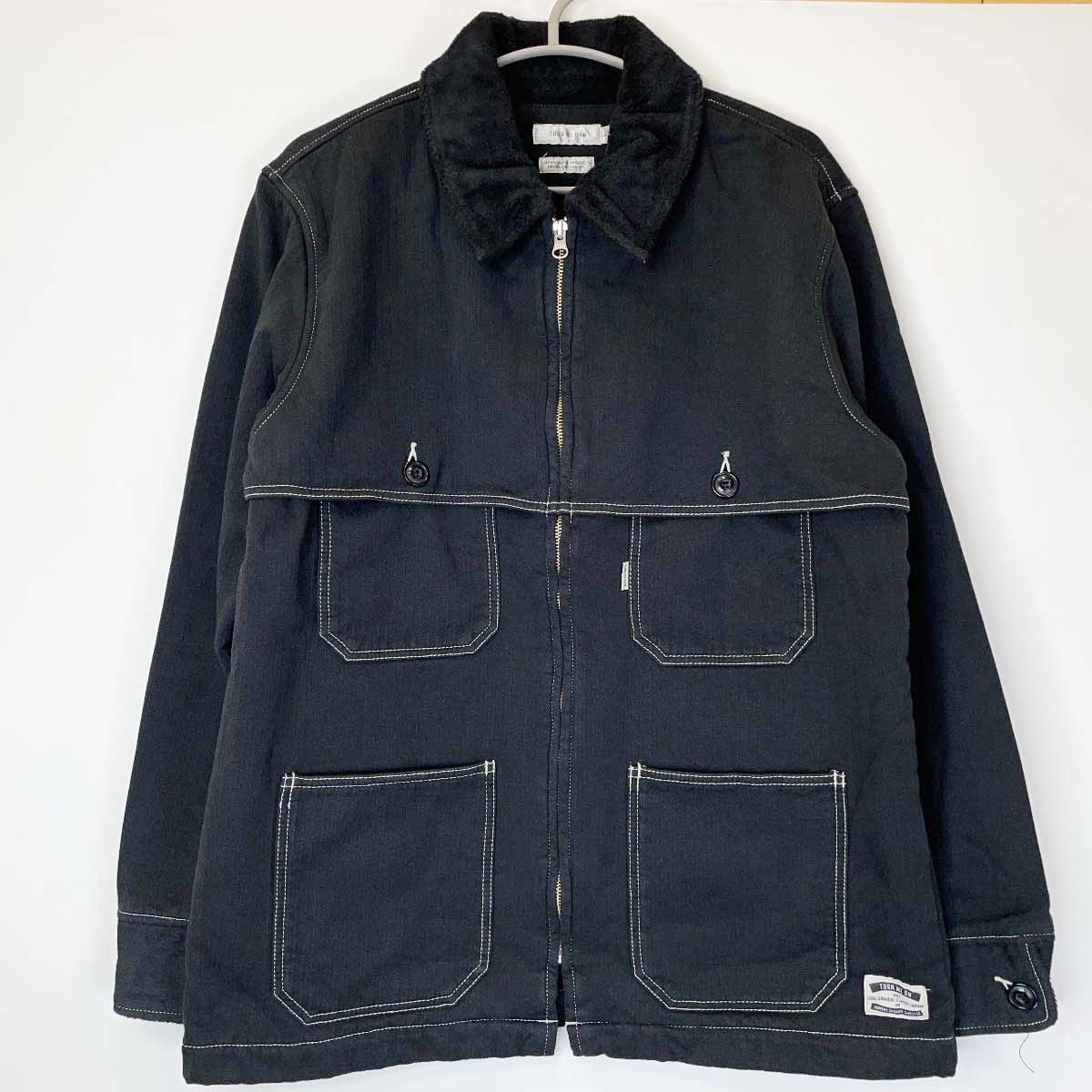 【中古・未使用品】TURN ME ON ターンミーオン OVER YORK JACKET オーバーヨークジャケット L ブラック 422-040 メンズ ヘリンボーン ボア|カウカウキング 店