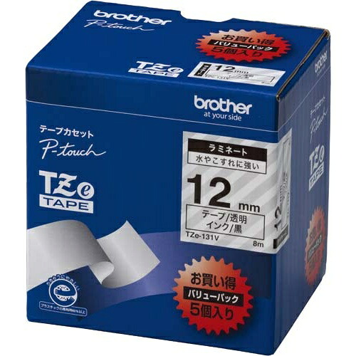 ブラザー ピータッチ　ラミネート透明テープ１２ｍｍ黒文字５個