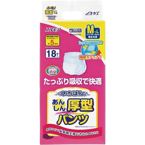 カミ商事 いちばん　あんしん厚型パンツＭ－Ｌサイズ１８枚×４【取寄商品】