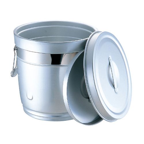 オオイ金属 ２３５シルバーアルマイト丸型二重中蓋式食缶　１６Ｌ【取寄商品】