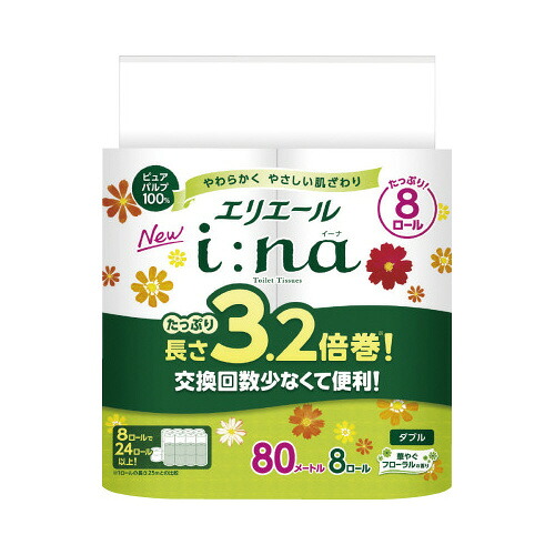 大王製紙 イーナトイレット　３．２倍巻８Ｒ　ダブル×８