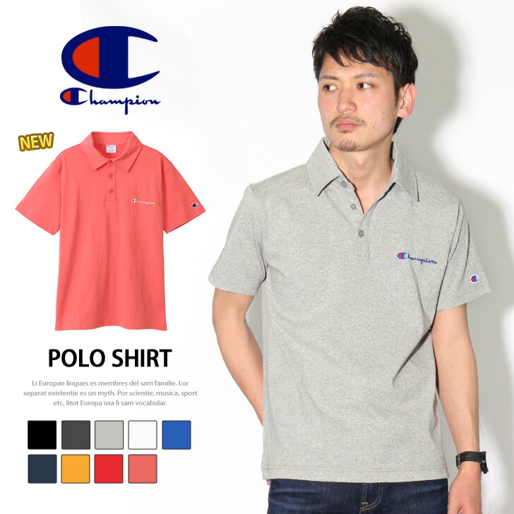 楽天市場 送料無料 Champion チャンピオン ポロシャツ メンズ トップス 半袖 刺繍 刺しゅう ロゴ ワッペン コットン 綿 シンプル 無地 アメカジ 天竺 カットソー おしゃれ プレゼント ブランド 夏 チャンピョン C3 P306 メール便 Joknet楽天市場店