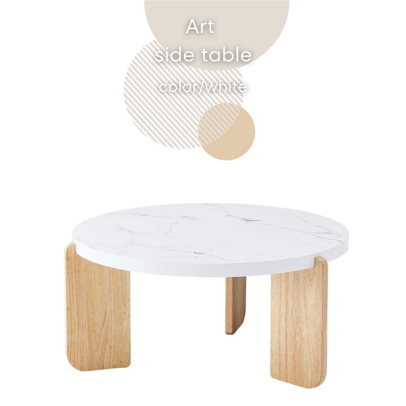 Art CenterTable TAP-312WH ホワイトカラー ローテーブル 大理石調 ラウンドテーブル 直径83cm 机 丸型 丸い 円形 センターテーブル 木製 天然木 ラバーウッド ストーン柄 ウッド 完成品 リビング おしゃれ コーヒーテーブル 北欧 シンプル ナチュラル 韓国インテリア｜河口家具製作所　店 17,908円