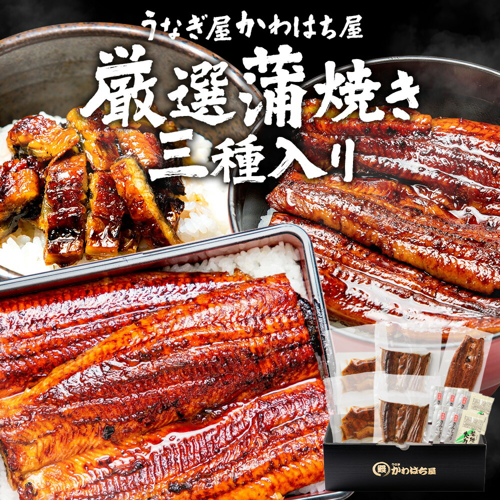鰻3種4人前セット 計485g(165g×1･110g×2･50g×2) 上うな重･大丼用カット･きざみの3種詰め合わせ たれ･山椒付き・ギフトボックス･冷凍配送･送料無料 ウナギ うなぎ 蒲焼 お取り寄せ 贈り物 和風惣菜 土用丑の日 お中元 七夕 敬老の日