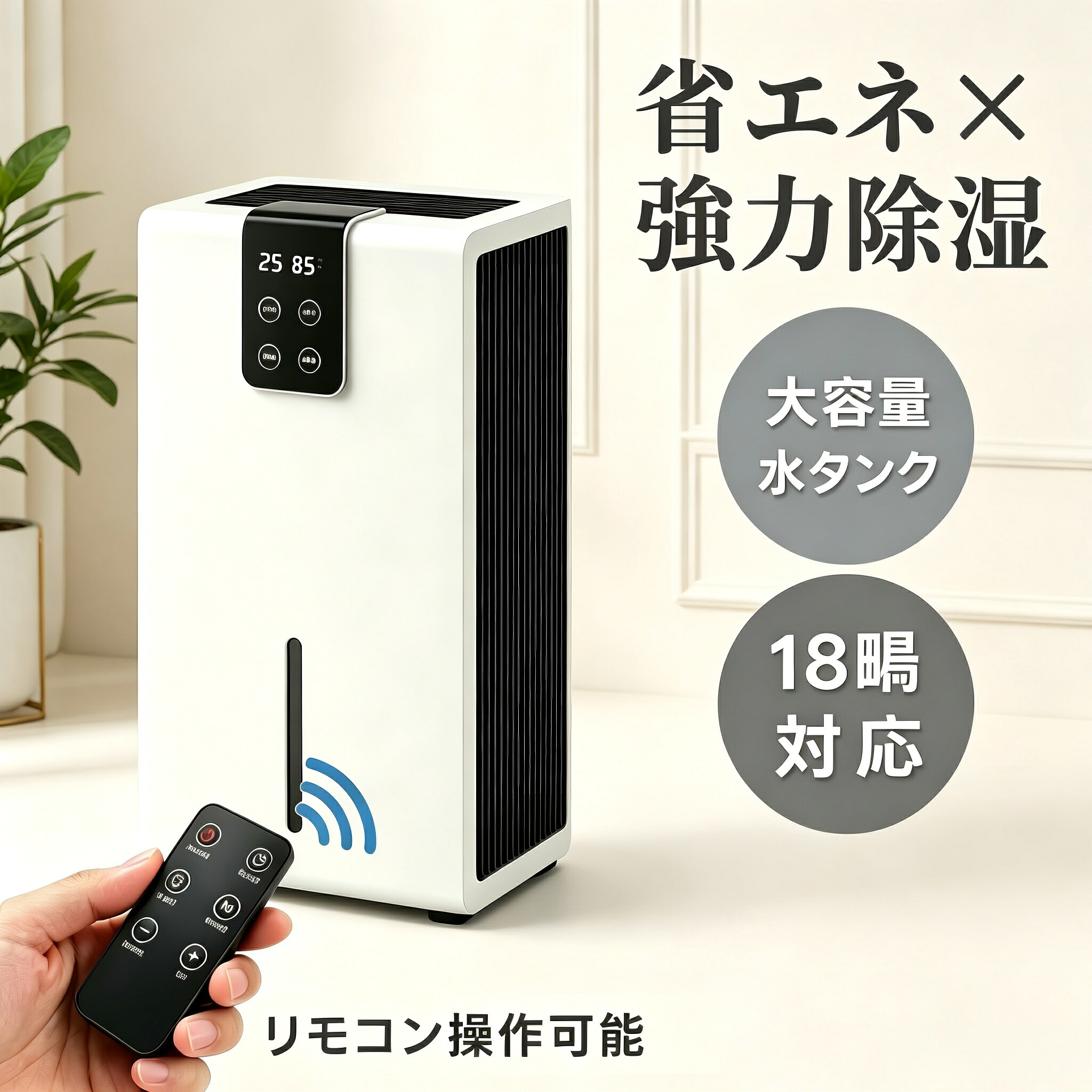 【AI自動除湿】除湿機 18畳対応 コンパクト 静音 2.2L大容量 温湿度計 LEDライト タイマー付き 結露対策 部屋干し 衣類乾燥 クローゼット 風呂場 台所 洗面所 脱衣所 トイレ 押入れ 書棚 室内干し カビ防止 湿気対策 梅雨対策 リモコン操作可能|ユーキ