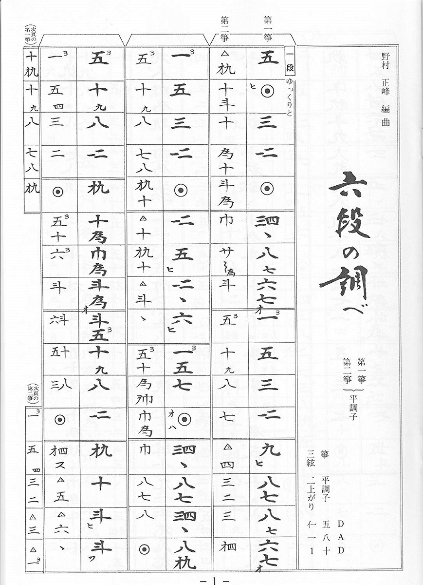 楽天市場 野村正峰 作曲 箏曲 楽譜 六段 同調子 替手付 送料など込 邦楽器専門店 河合琴三絃司