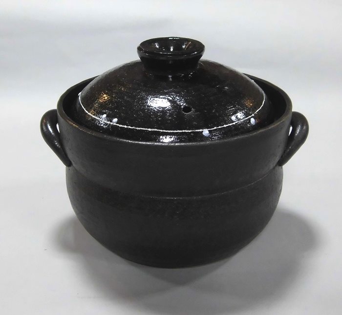 黒釉線紋 4合炊き田の実釜