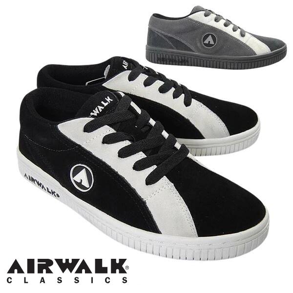 AIRWALK CLASSICS ONE AWC1003 エア湖ウォーク メンズ スニーカー 滑るシューズ スケシュー 本革 スエードクロス なめし革 置き目とり捨てる 黒いこと 90年月日 刷り直す 表どおり 心地好い 一般受け 置き目品 クラシックス 薄墨色 黒いこと  滑るゲーム盤 スケボー