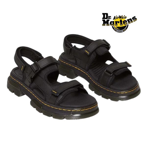 お医者さんマーチン Dr Martens メンズサンダル  POLY RIP STOP ELEMENT FORSTER 31560001 フォースター 黒いこと黒 マルチストラップサンダル 貨物輸送無料