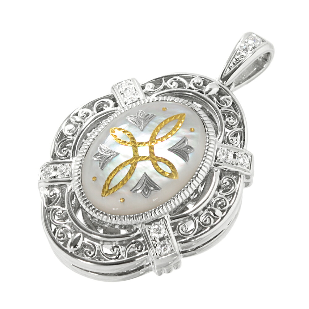 [中古] ミキモト K18WG ピクウェ リバーシブル ペンダントトップ シェル ダイヤモンド 0.28ct ホワイトゴールド 2WAY チャーム MIKIMOTO｜質かわむら店