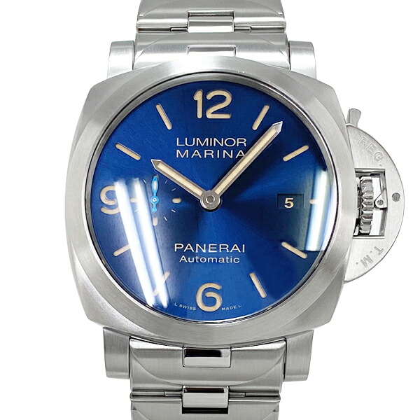 [中古] パネライ ルミノール マリーナ PAM01058 V番 自動巻き ステンレススチール ブルー 裏側スケルトン スモールセコンド 44mm PANERAI｜質かわむら店