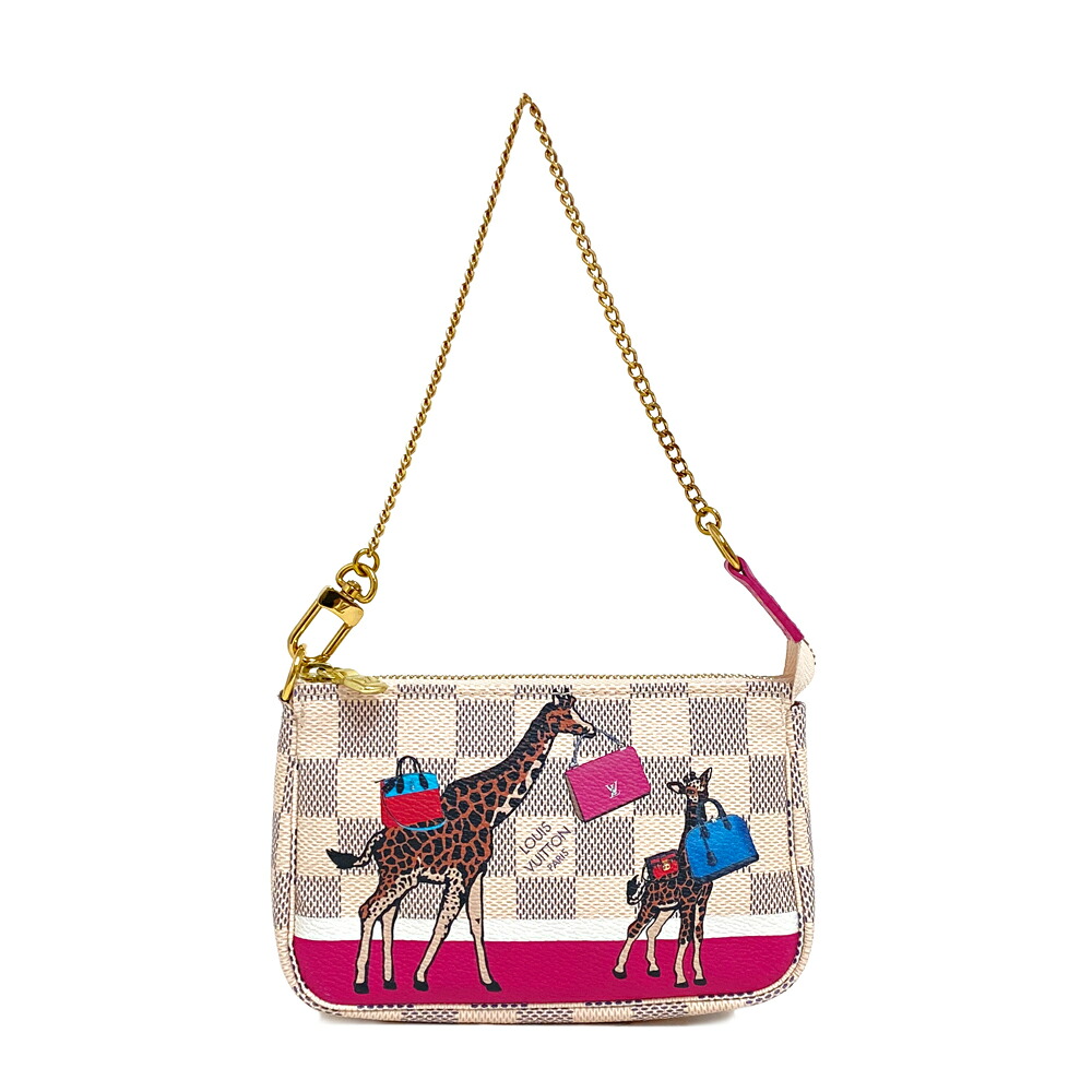 [中古] ルイヴィトン ダミエ・アズール ミニ・ポシェット・アクセソワール きりんプリント N62200 チェーンポーチ クラッチバッグ アニマル