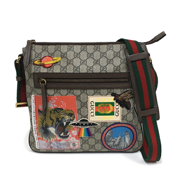 楽天市場 中古 グッチ クーリエ Ggスプリーム メッセンジャーバッグ ショルダーバッグ ワッペンイラスト ななめ掛け ブラウン Gucci 質かわむら楽天市場店