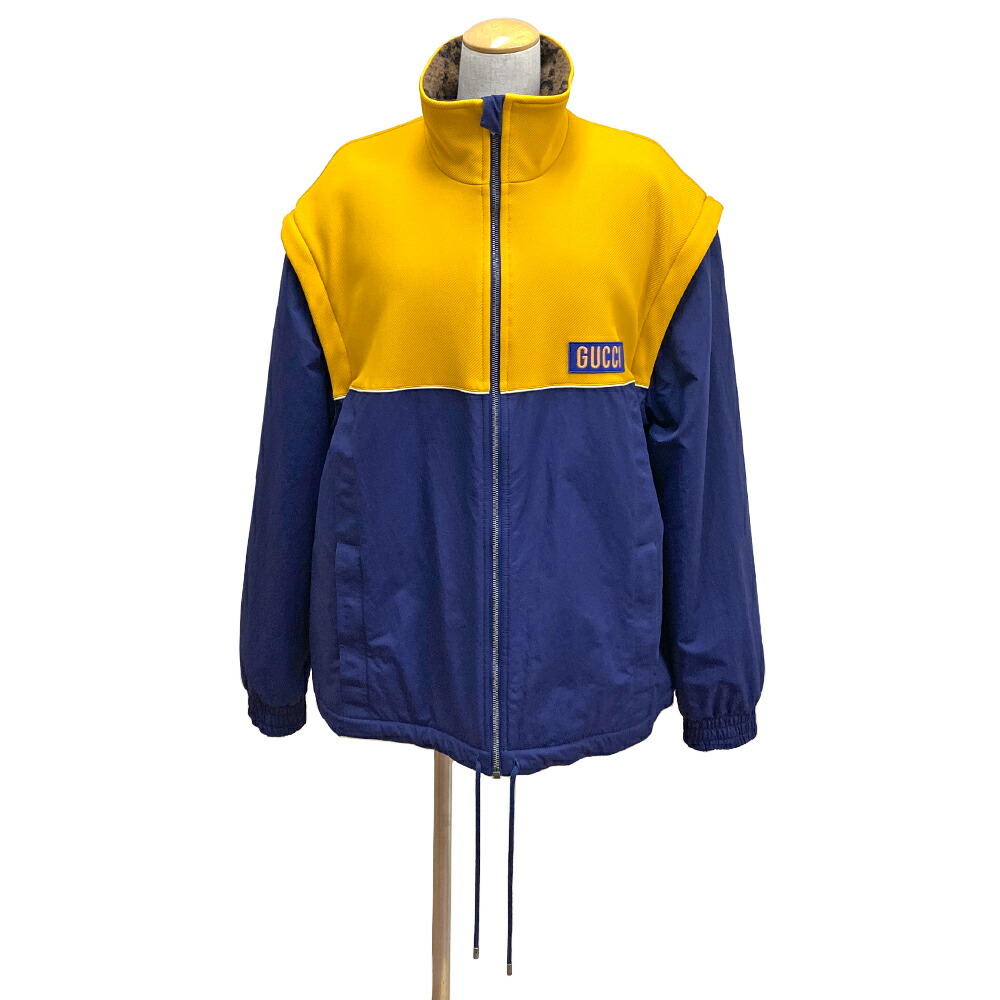 [中古] グッチ テクニカルジャージー ジャケット Lサイズ 673635 XJDVC 7211 裏起毛 袖取り外し可 2WAY ベスト 裾絞り イエロー&ブルー GG