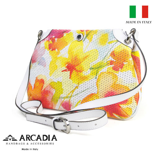 レディースバッグ イタリア製 牛革 ポシェット ARCADIA アルカディア Art.2568 GIALLO BIANCO イエローホワイト