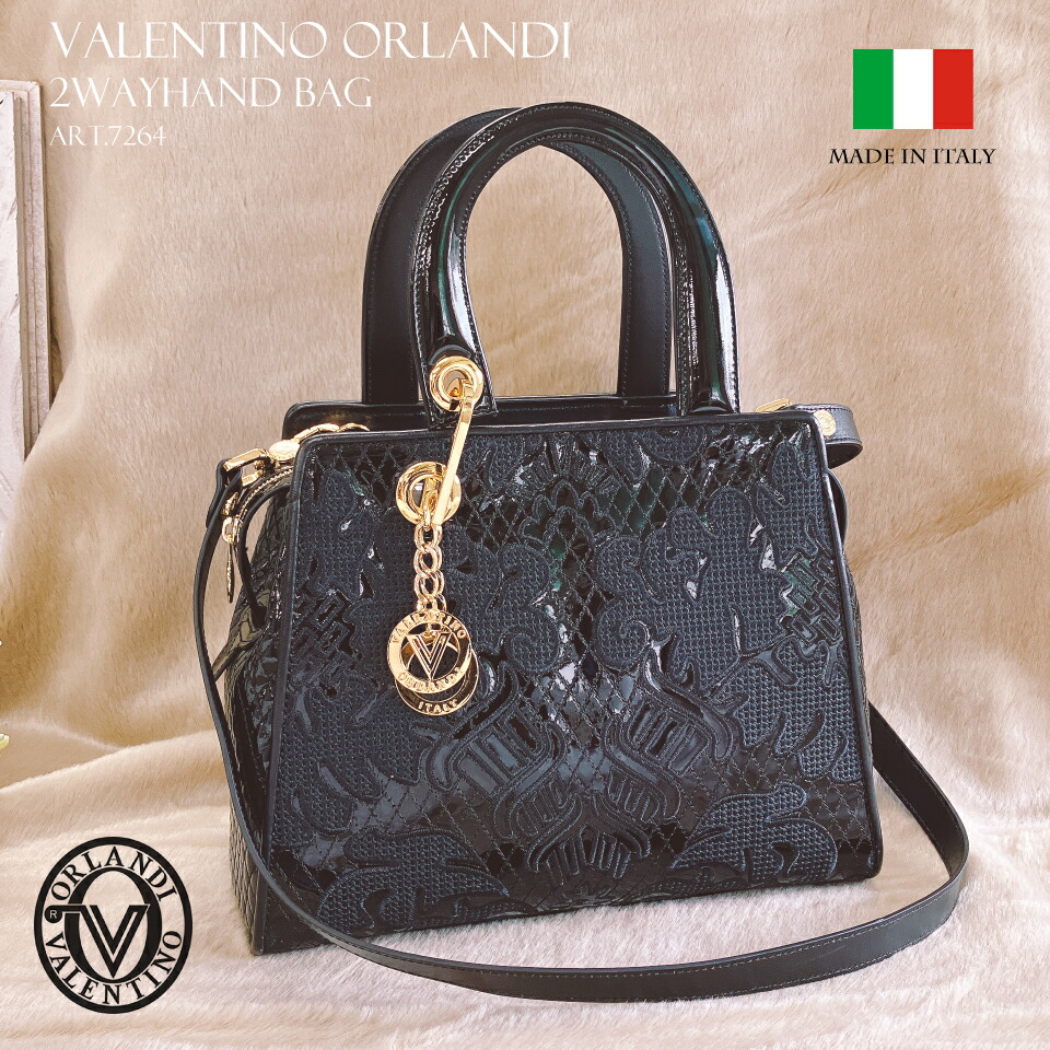 2025 秋冬 イタリア製 RODI刺繍 本革 パテントカーフレザー 2WAY ハンドバッグ ショルダーバッグ レディース Valentino Orlandi ヴァレンティノ・オルランディ art.7264【送料無料】【ラッピング無料】【メッセージカード無料】