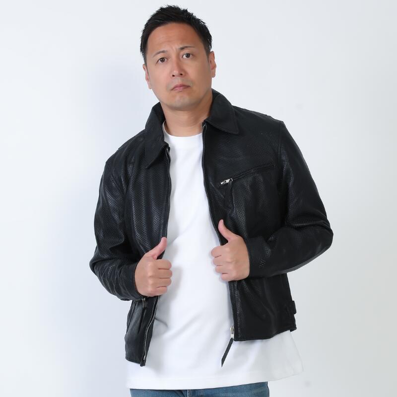 Mo-LAWZ パンチング トラッカージャケット メンズ 本革 ラム革 メッシュ 革ジャン レザージャケット ブラック ホワイト 黒 白 春 夏 mlrj0222p M/L/LL/3L｜皮の但馬屋-革ジャン専門店