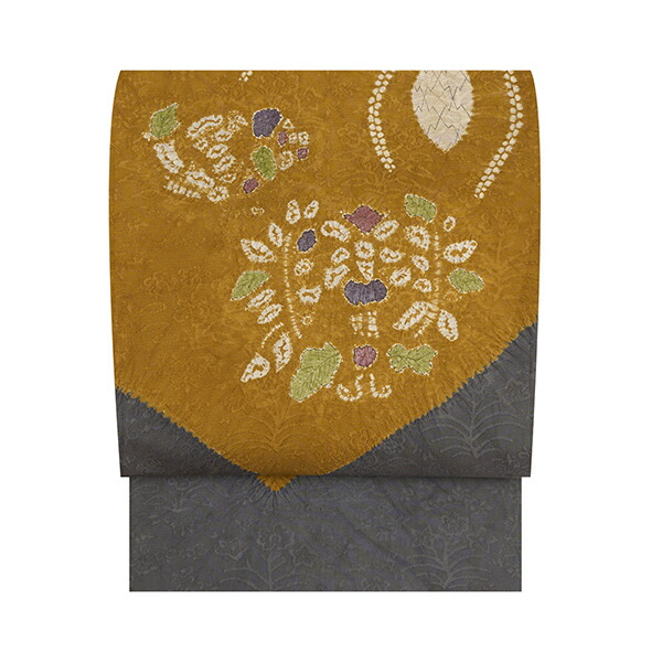 内田陽一郎 絞り染め分けに花の模様 袋帯 【中古】