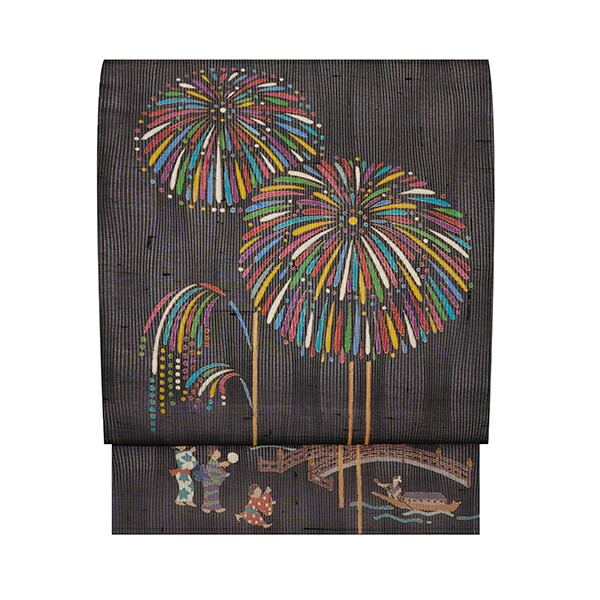 火工品の飾りつけ 手描友禅 夏名古屋帯【中古】
