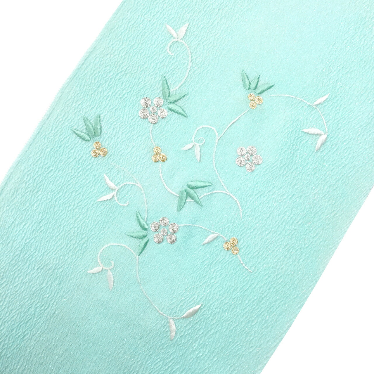【おつとめ品!】衿秀丹後ちりめん帯揚げ濃い水色笹蔓模様【新品】|銀座かわの屋