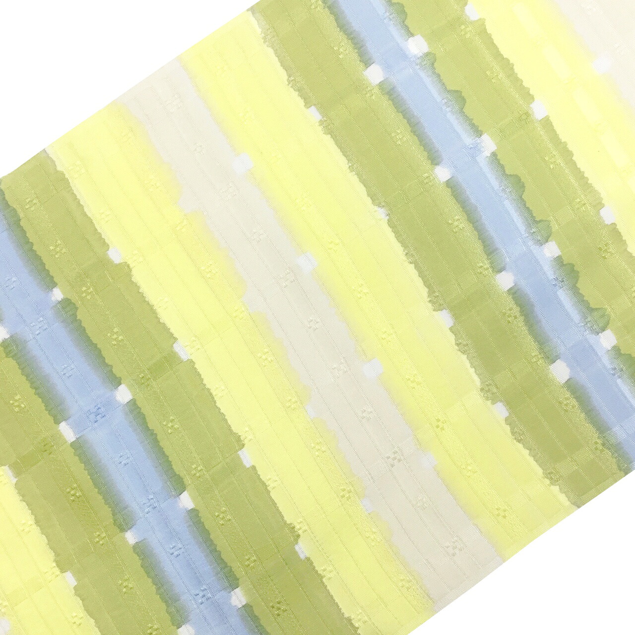 和小物さくら 夏帯揚げ 丹後ちりめん 格子絽グラデーション暈 黄檗色と苗色と空色と象牙色 【新品】