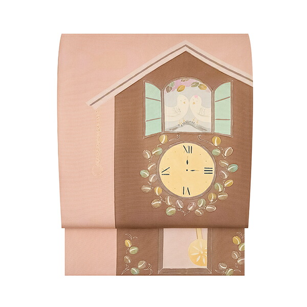鳩時計の模様 手描友禅　名古屋帯 【未着用品】