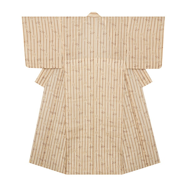 意味有りげ無形文化財八重山上布縞に絣飾りつけ 単衣お召しもの【未着備品】