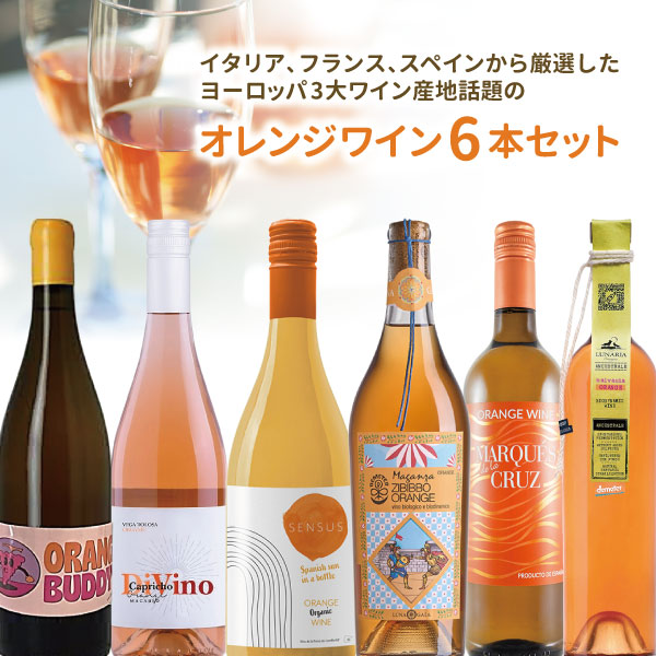 【6本セット送料無料】 イタリア、フランス、スペインから厳選した ヨーロッパ3大ワイン産地話題の オレンジワイン6本セット（750ml×6本） ＜ワインセット＞ ※沖縄県は送料無料対象外 オレンジワイン [T.3628.0.SE]