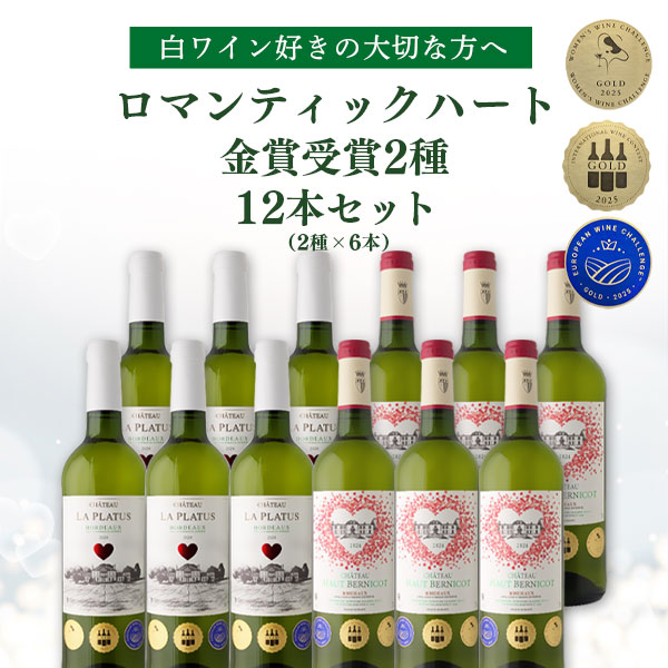 【12本セット送料無料】 ロマンティックハート金賞2種12本セット 750ml×12本(2種×各6本) ワインセット 白ワイン ハートラベル 金賞受賞 [S.2294.100.SE]