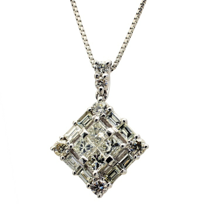 Ptダイヤモンドプチネックレス プラチナネックレス ペンダントネックレス 豪華 ゴージャス プリンセスカット バケットカット プレゼント ダイヤペンダント