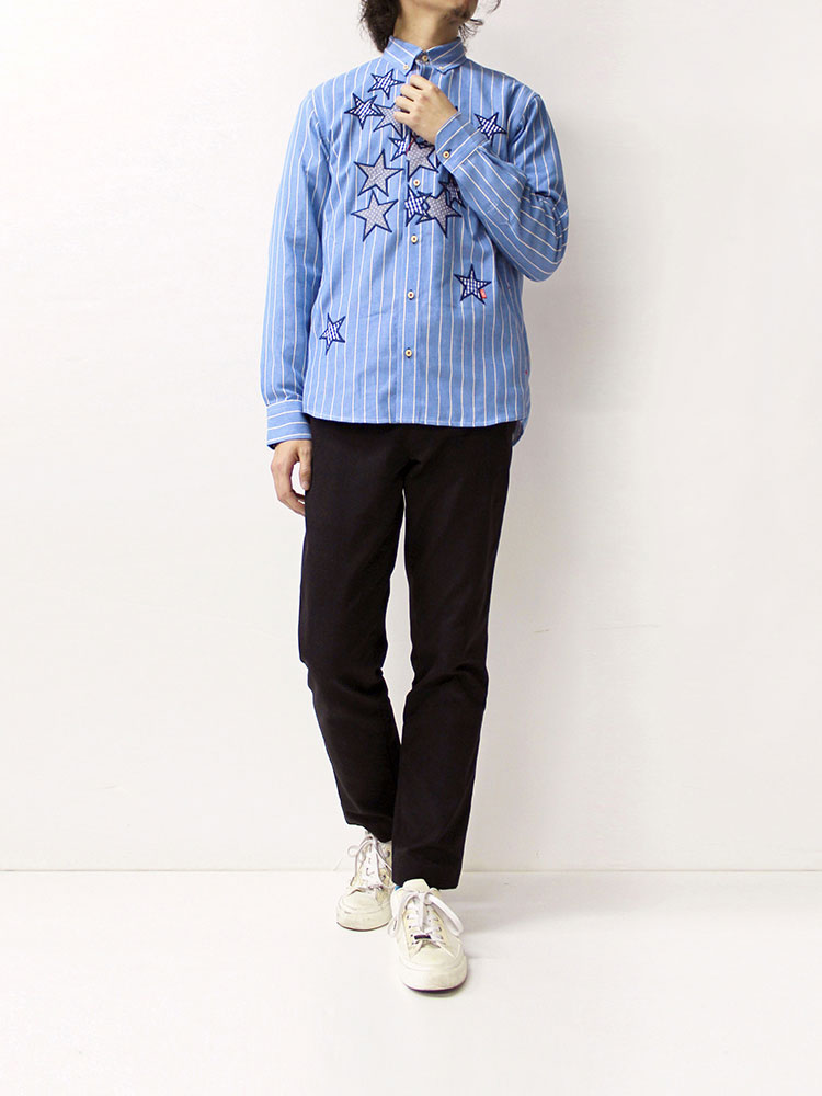 楽天市場 河谷シャツ リトルプリンス カジュアル 長袖シャツ K 全2色 サックス ベージュ 全6サイズ Xs S M L Xl Xxl シャツ 長袖 メンズ レディース 男女兼用 ストライプ 星柄 コットン カジュアルシャツ ボタンダウンシャツ ドレスシャツ おしゃれ 河谷 シャツ