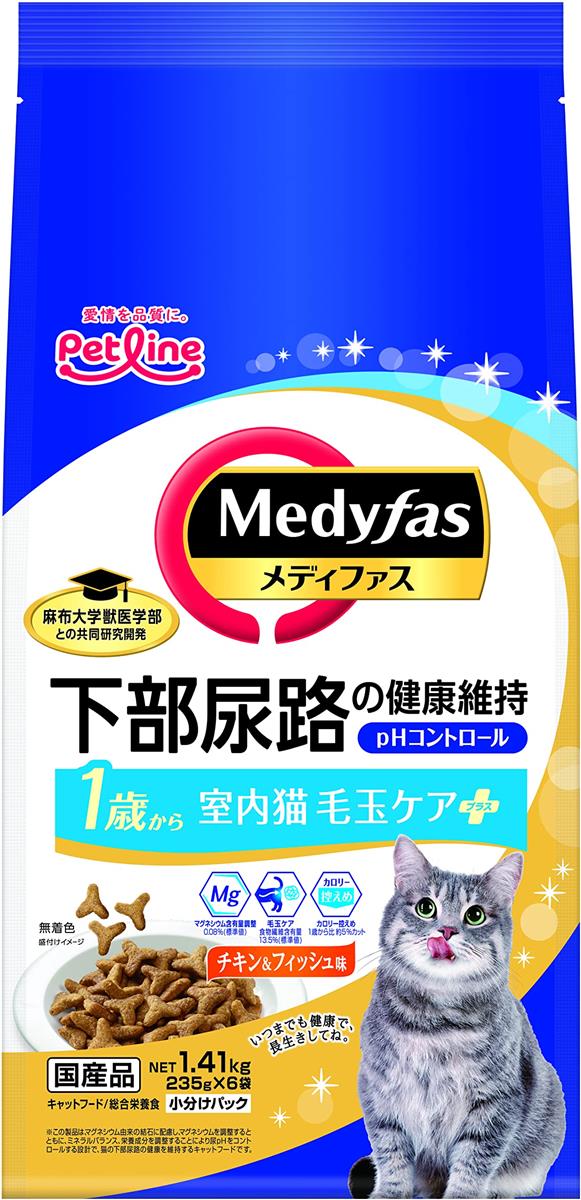 メディファス 室内猫 毛玉世話をするつけ加える 1歳から 意気地無し＆銀鱗味 意気地無し＆銀鱗味 MFD-37 1.41ｋｇ(235ｇ×6)ｘ6(容れもの売りわたす)