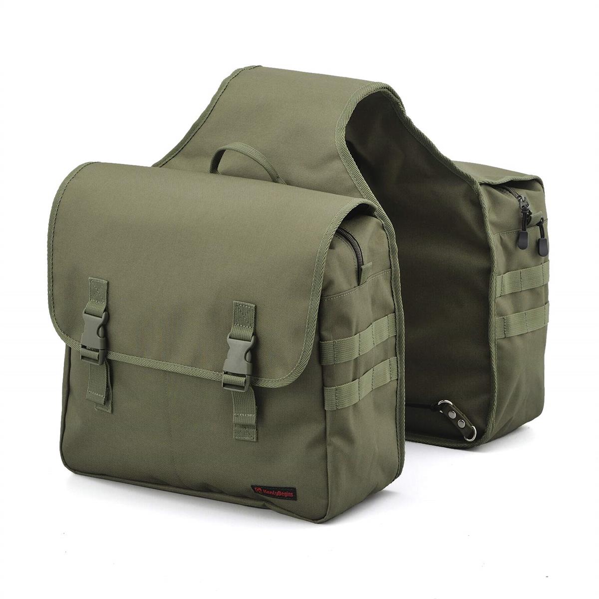 ヘンリービギンズ(Henly Begins) デイトナ バイク サイドバッグ 15L+15L 振り分け サドルバッグMIL DHS-12 グリーン 99704