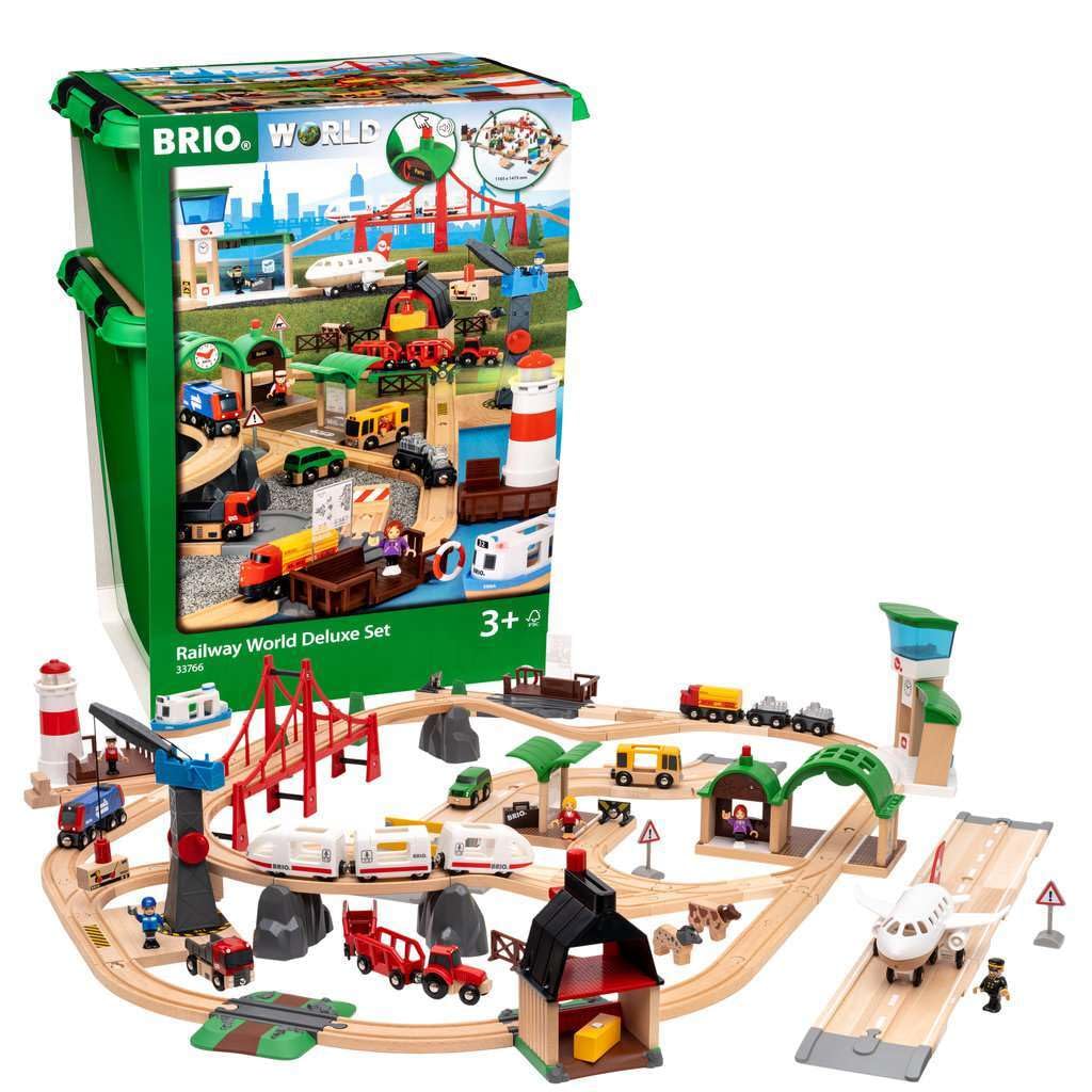 BRIO(ブリオ)WORLD 世界晴れ晴れしい書き割り 市街電車 船 航空機 手あそび 木製 軌跡 33766