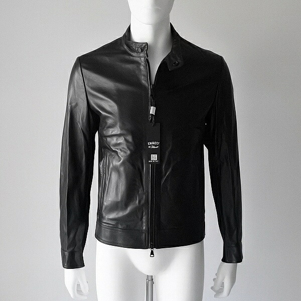 《 国内正規品 》【 EMMETI 】 エンメティ 異素材コンビ JURI-MAGLIA ユリ マリア 0.5mm厚 NAPPA-GOLD ナッパゴールド 背面リブニット ストレッチ シングルライダー ジャケット 春秋冬 メンズ [ juri-maglia-nappa-gold-sp-blk ]｜KAZ COMPANY 店 81,675円