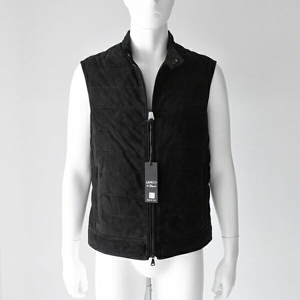 《 国内定まり品 》【 EMMETI 】 エンメティ JURI DOWN VEST CALF さ百合 落ち込む 子ウシ スエードクロス より良い 日月冬 メンズ [ JURI-DOWN-VEST-SP-LEATHER-SUEDE-NERO ]