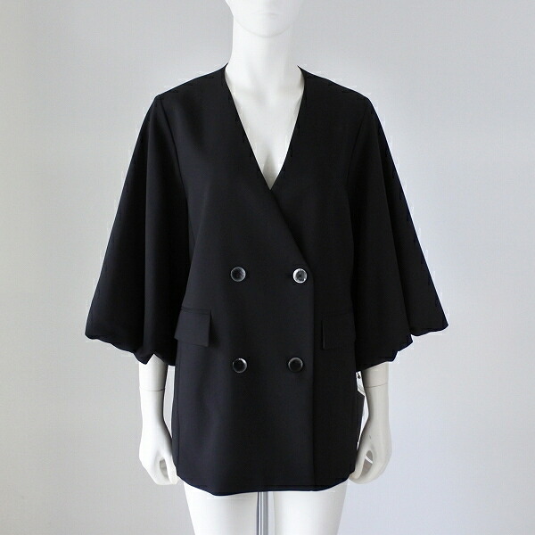 《 セットアップ 対応》【MARGAUX VINTAGE】マルゴーヴィンテージ バルーンスリーブ ノーカラー ダブル ジャケット 春秋冬 レディース [JK-26088-BLK]｜KAZ COMPANY 店